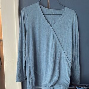 J. Jill Blue 3/4 Sleeve Wrap Blouse